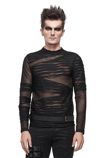 Men's Punk Transparent Striped Top / Black Long Sleeve